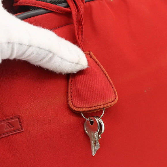 PRADA Boston Bag Nylon Red Silver Auth mr1998