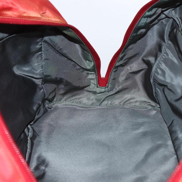 PRADA Boston Bag Nylon Red Silver Auth mr1998