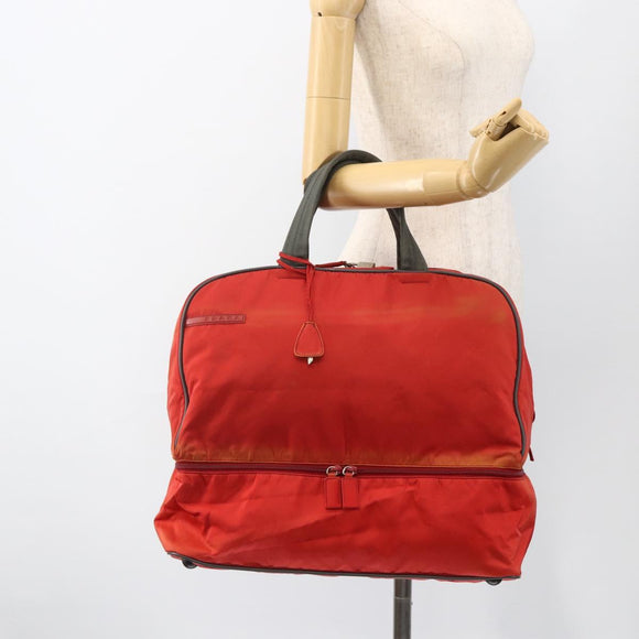 PRADA Boston Bag Nylon Red Silver Auth mr1998