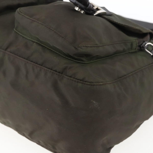 PRADA Shoulder Bag Nylon Khaki Silver Auth mr2000