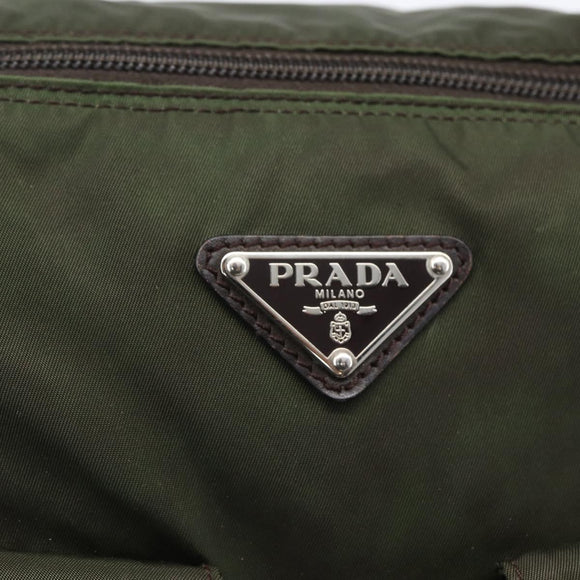PRADA Shoulder Bag Nylon Khaki Silver Auth mr2000