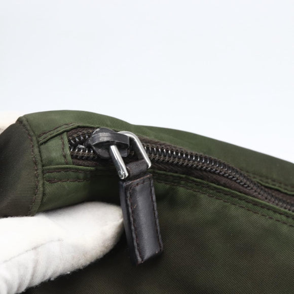 PRADA Shoulder Bag Nylon Khaki Silver Auth mr2000