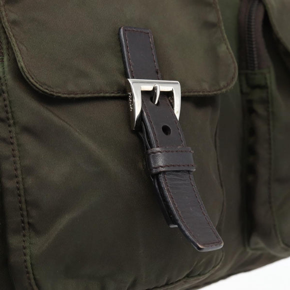 PRADA Shoulder Bag Nylon Khaki Silver Auth mr2000