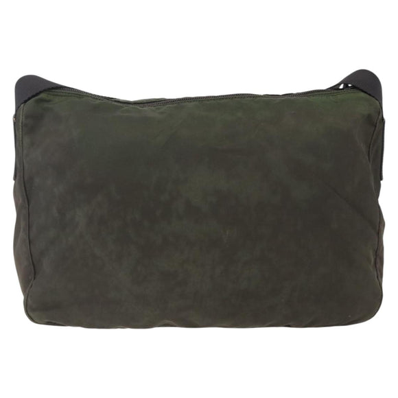 PRADA Shoulder Bag Nylon Khaki Silver Auth mr2000