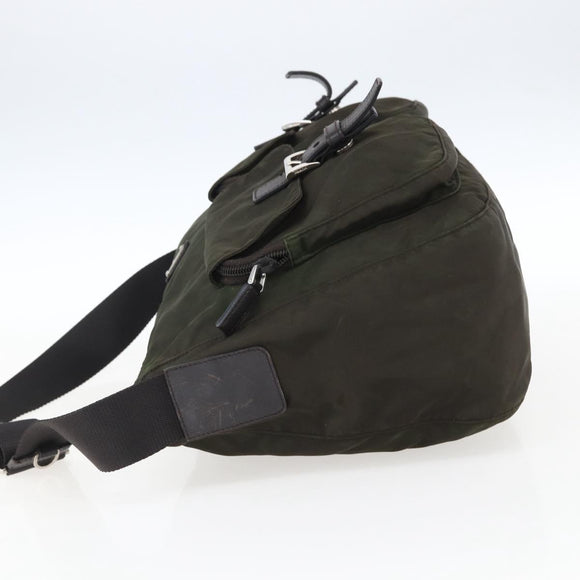 PRADA Shoulder Bag Nylon Khaki Silver Auth mr2000