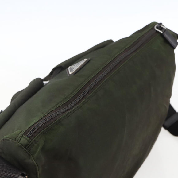 PRADA Shoulder Bag Nylon Khaki Silver Auth mr2000