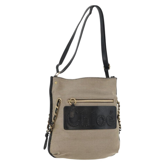 Chloe Shoulder Bag Canvas Beige Black Auth mr2002