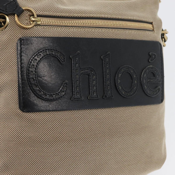 Chloe Shoulder Bag Canvas Beige Black Auth mr2002