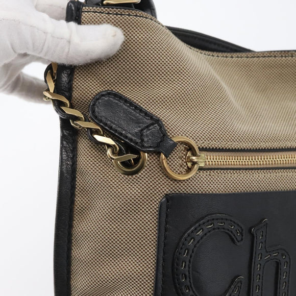 Chloe Shoulder Bag Canvas Beige Black Auth mr2002