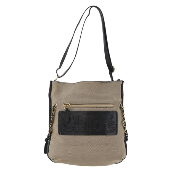 Chloe Shoulder Bag Canvas Beige Black Auth mr2002