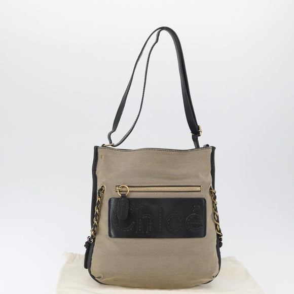 Chloe Shoulder Bag Canvas Beige Black Auth mr2002
