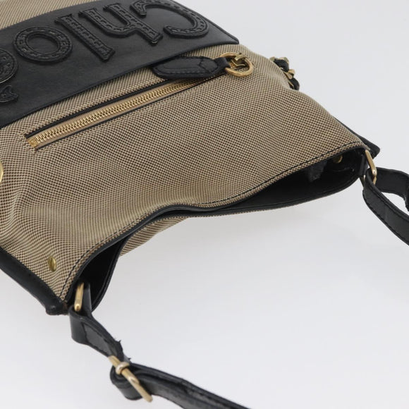 Chloe Shoulder Bag Canvas Beige Black Auth mr2002