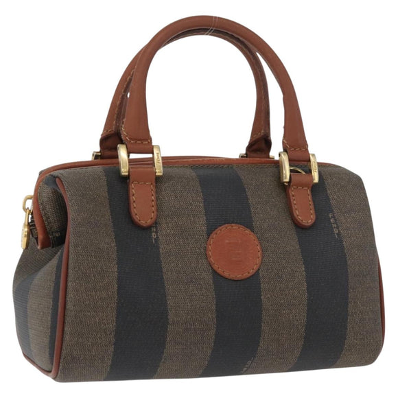 FENDI Pecan Canvas Mini Hand Bag PVC Brown Black Auth mr2003