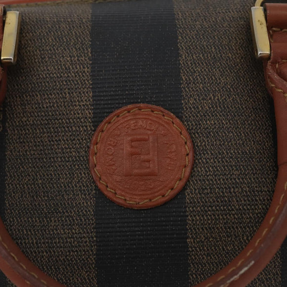 FENDI Pecan Canvas Mini Hand Bag PVC Brown Black Auth mr2003