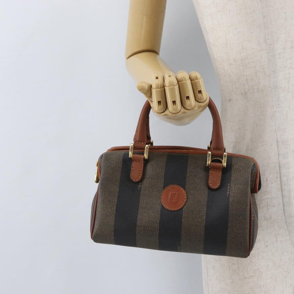 FENDI Pecan Canvas Mini Hand Bag PVC Brown Black Auth mr2003