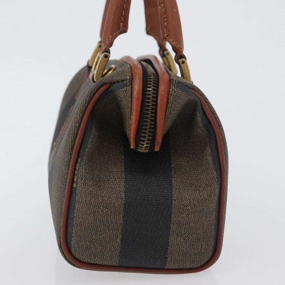 FENDI Pecan Canvas Mini Hand Bag PVC Brown Black Auth mr2003