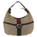 GUCCI Web Sherry Line Shoulder Bag Canvas Beige Silver 114871 Auth mr2006-2