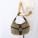 GUCCI Web Sherry Line Shoulder Bag Canvas Beige Silver 114871 Auth mr2006-23