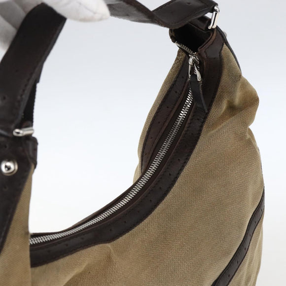 GUCCI Web Sherry Line Shoulder Bag Canvas Beige Silver 114871 Auth mr2006