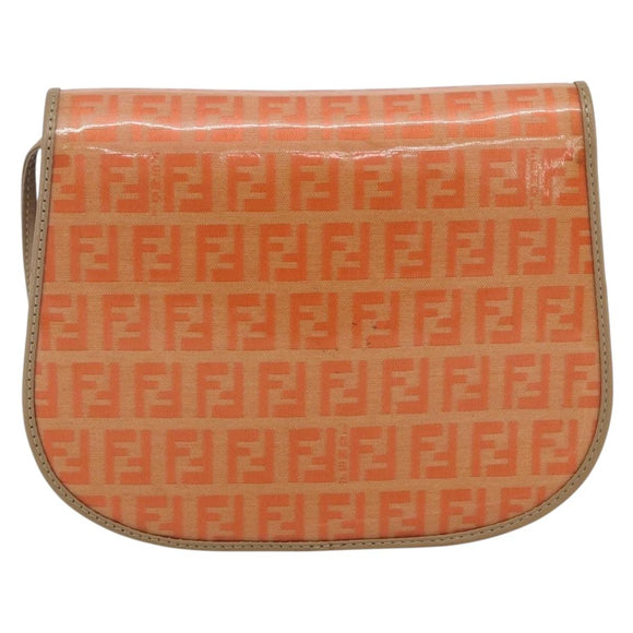 FENDI Zucchino Canvas Shoulder Bag Coated Canvas Orange Gold Auth mr2007