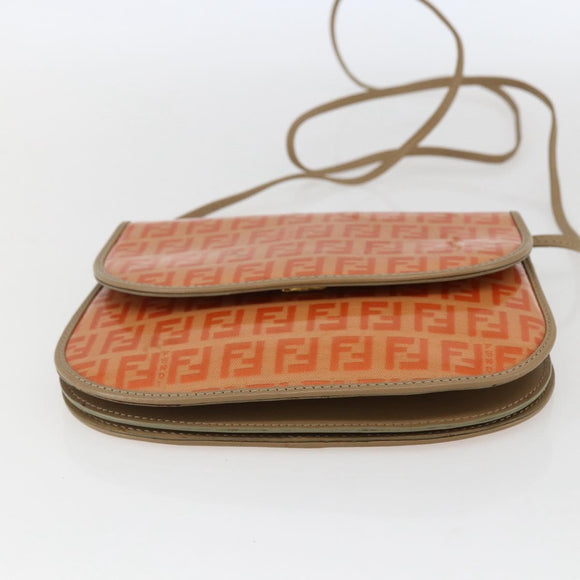 FENDI Zucchino Canvas Shoulder Bag Coated Canvas Orange Gold Auth mr2007