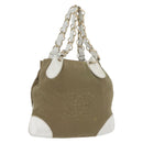 CHANEL Chain Tote Bag Canvas Beige Gold CC Auth mr2009-1