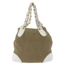 CHANEL Chain Tote Bag Canvas Beige Gold CC Auth mr2009-13
