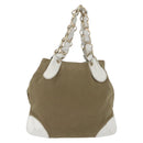 CHANEL Chain Tote Bag Canvas Beige Gold CC Auth mr2009-2