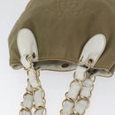 CHANEL Chain Tote Bag Canvas Beige Gold CC Auth mr2009-6