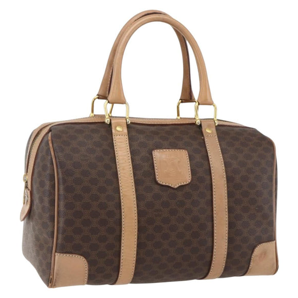CELINE Macadam Canvas Boston Bag PVC Leather Brown Gold Auth mr2011
