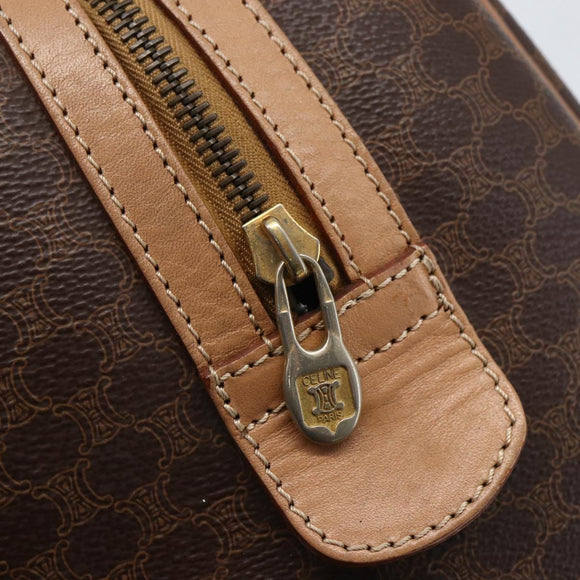 CELINE Macadam Canvas Boston Bag PVC Leather Brown Gold Auth mr2011