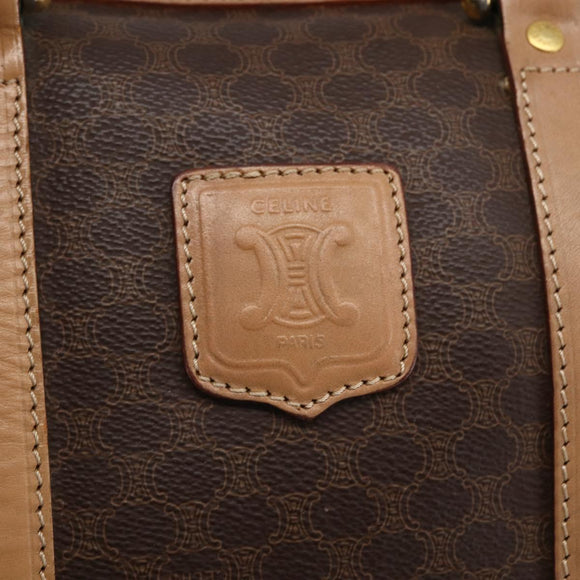 CELINE Macadam Canvas Boston Bag PVC Leather Brown Gold Auth mr2011