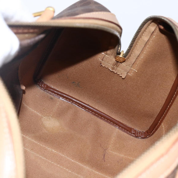 CELINE Macadam Canvas Boston Bag PVC Leather Brown Gold Auth mr2011