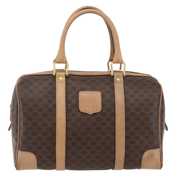 CELINE Macadam Canvas Boston Bag PVC Leather Brown Gold Auth mr2011