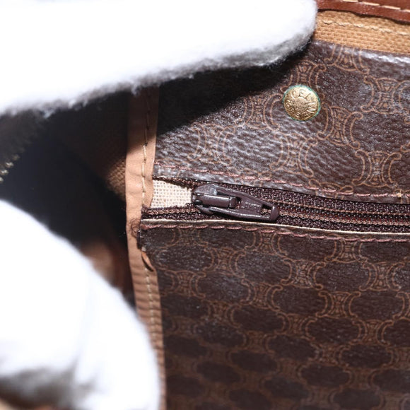 CELINE Macadam Canvas Boston Bag PVC Leather Brown Gold Auth mr2011