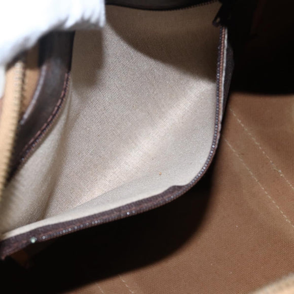 CELINE Macadam Canvas Boston Bag PVC Leather Brown Gold Auth mr2011