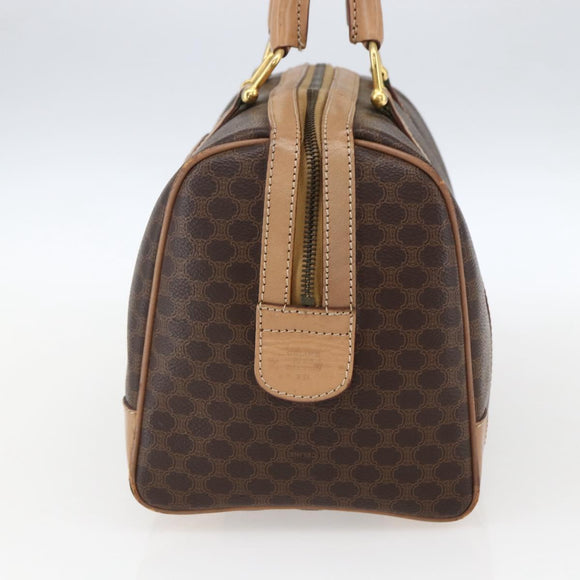 CELINE Macadam Canvas Boston Bag PVC Leather Brown Gold Auth mr2011
