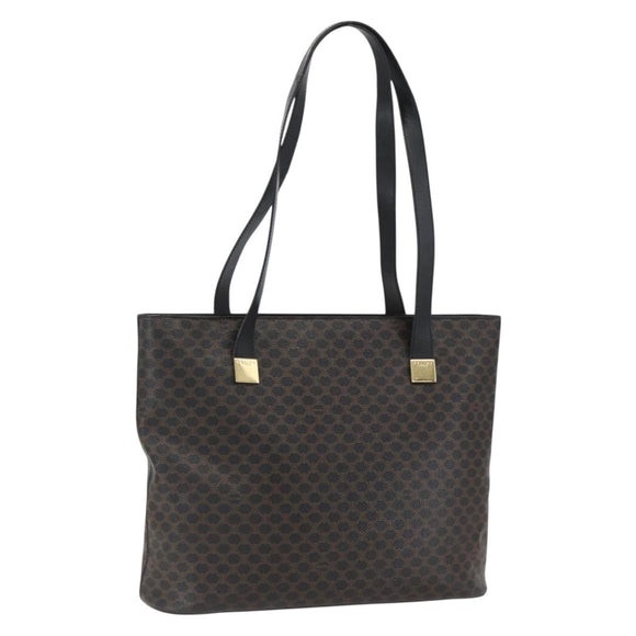 CELINE Macadam Canvas Tote Bag PVC Leather Black Gold Auth mr2013