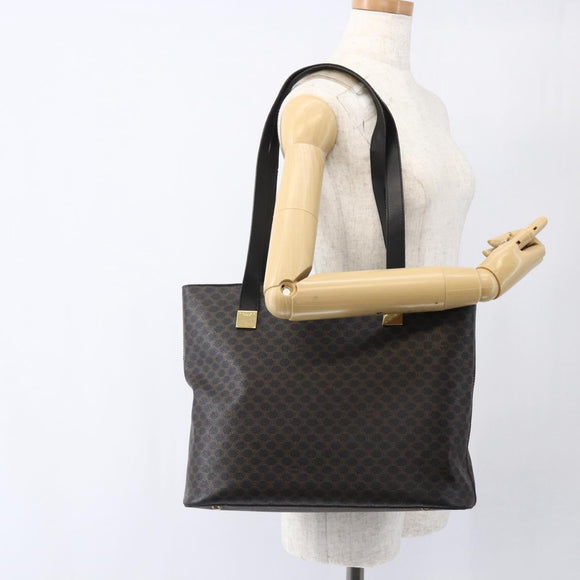 CELINE Macadam Canvas Draagtas PVC Leer Zwart Goud Auth mr2013