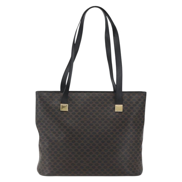 CELINE Macadam Canvas Draagtas PVC Leer Zwart Goud Auth mr2013