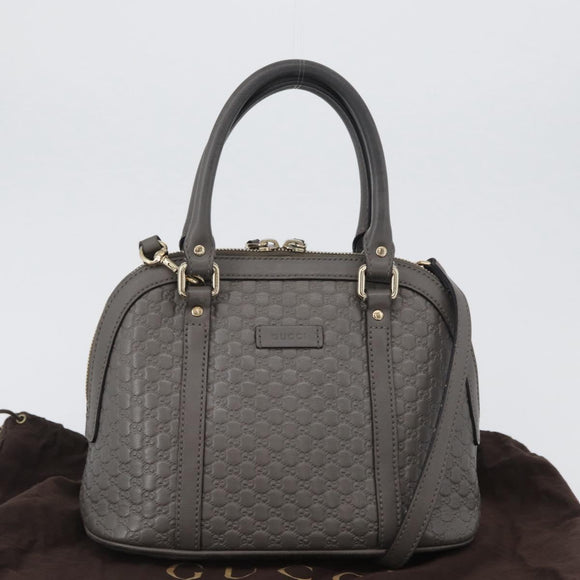 GUCCI Micro GG Canvas Guccissima Bag Leather 2way Gray Gold 449654 Auth mr2015