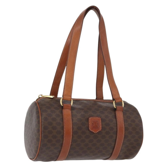 CELINE Macadam Canvas Hand Bag PVC Leather Brown Gold Auth mr2020