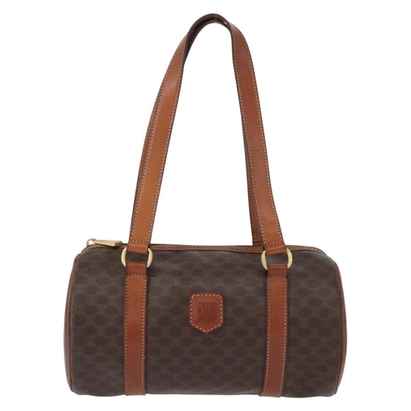 CELINE Macadam Canvas Hand Bag PVC Leather Brown Gold Auth mr2020
