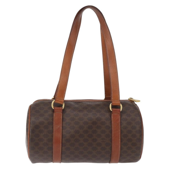 CELINE Macadam Canvas Hand Bag PVC Leather Brown Gold Auth mr2020