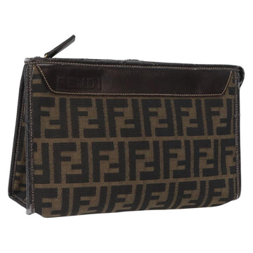 FENDI Zucca Canvas Clutch Bag Black Brown Auth mr2022