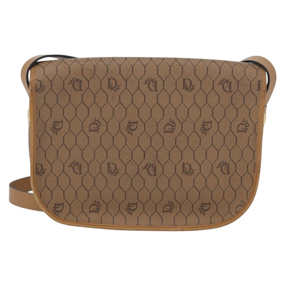 Christian Dior Honeycomb Canvas Shoulder Bag PVC Beige Gold Auth mr2025