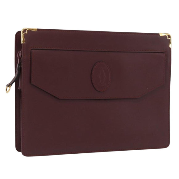 CARTIER Must Line Clutch Bag Leather Bordeaux Gold Auth mr2026