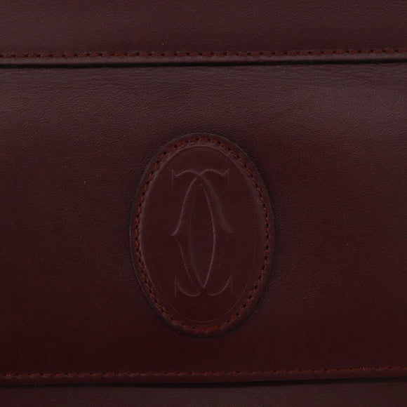 CARTIER Must Line Clutch Bag Leather Bordeaux Gold Auth mr2026