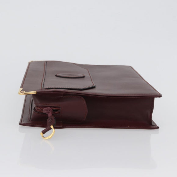 CARTIER Must Line Clutch Bag Leather Bordeaux Gold Auth mr2026