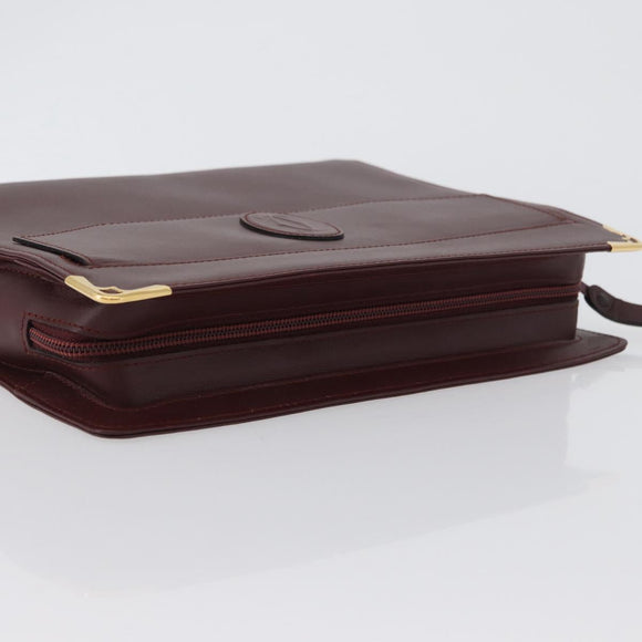 CARTIER Must Line Clutch Bag Leather Bordeaux Gold Auth mr2026